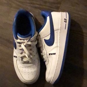 White and blue Air Force ones